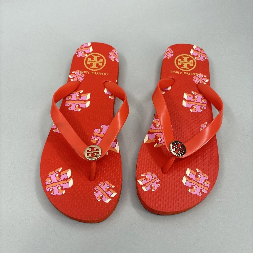 Tory Burch Clutch Bag Sandals Womens Size 8 Red Nylon Logo Beach Wristlet Set